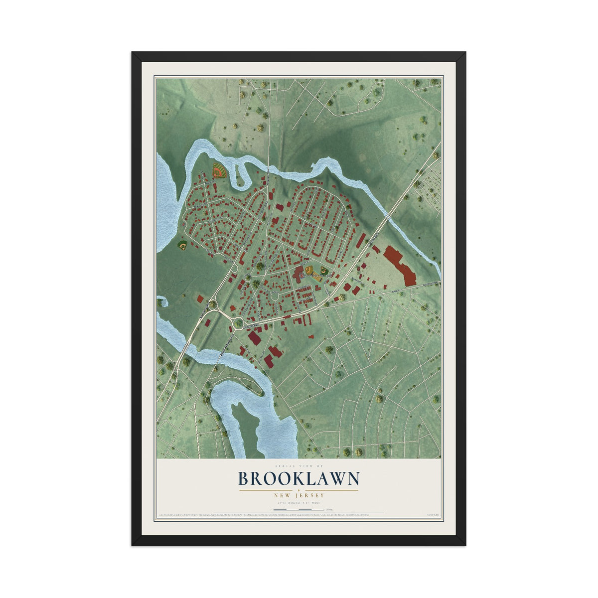 Brooklawn, New Jersey map print, 12" x 18" W/ Black Ayous Wood Frame mockup