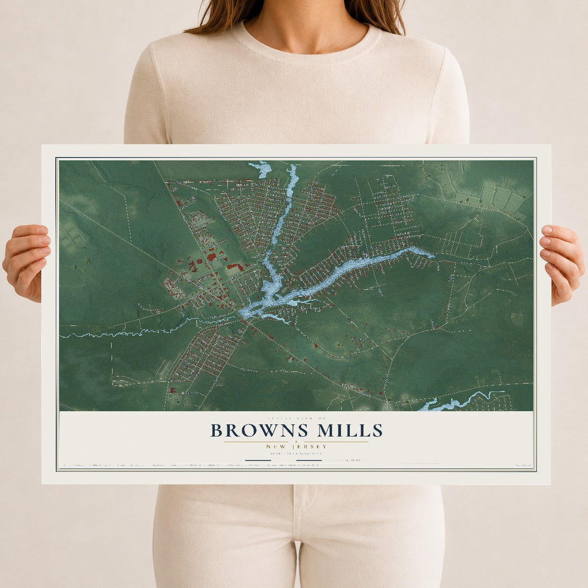 Map of Browns Mills, New Jersey, 12 x 18 inch unframed archival matte print