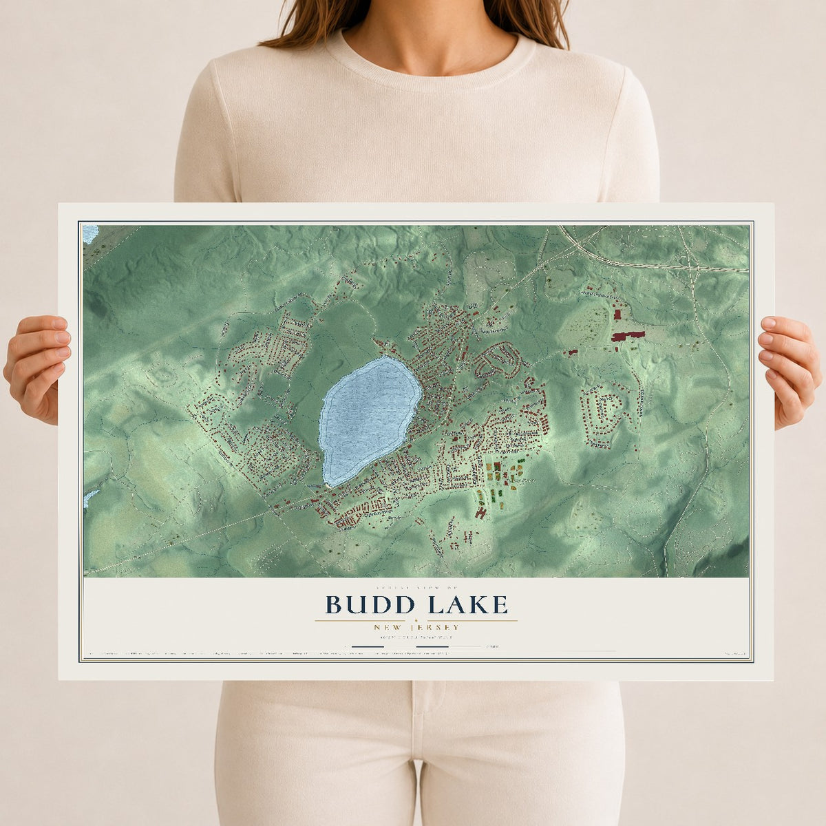 Map of Budd Lake, New Jersey, 12 x 18 inch unframed archival matte print