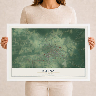 Buena, New Jersey map print, 12" x 18" W/ White Ayous Wood Frame mockup