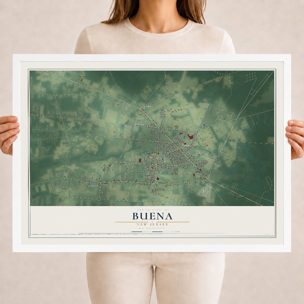 Buena, New Jersey map print, 18" x 24" W/ White Ayous Wood Frame mockup