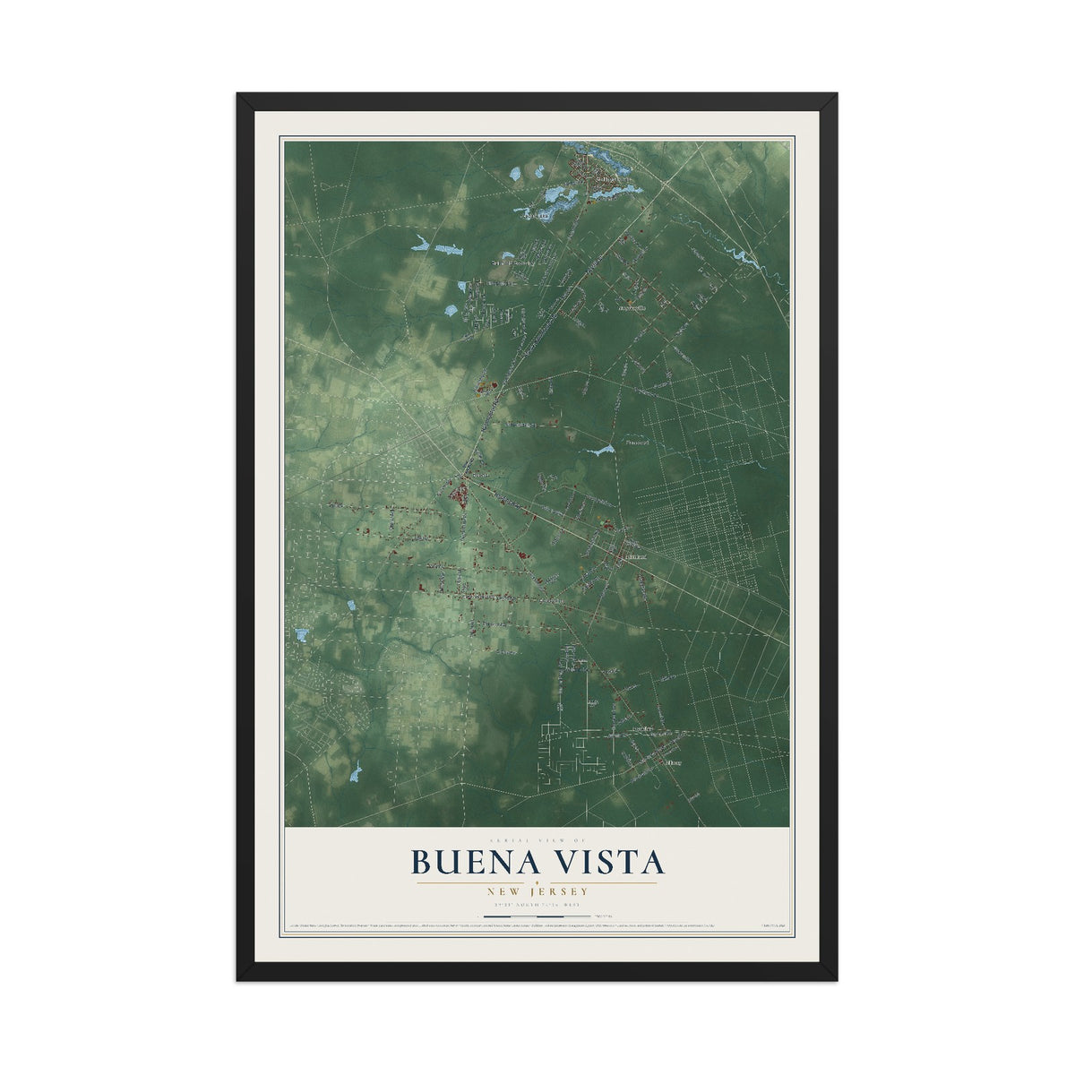 Buena Vista, New Jersey map print, 12" x 18" W/ Black Ayous Wood Frame mockup