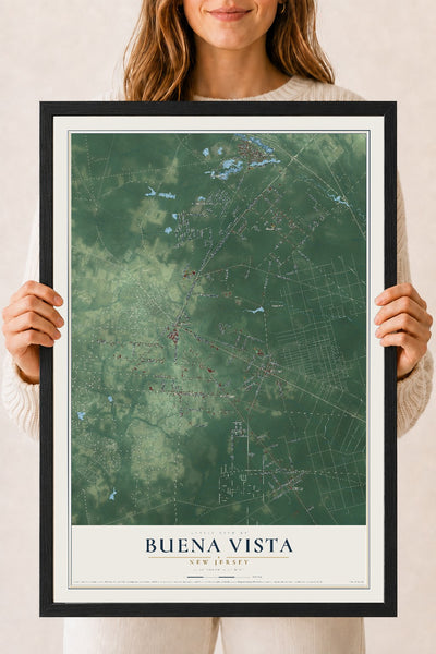 Buena Vista, New Jersey map print, 18" x 24" W/ Black Ayous Wood Frame mockup