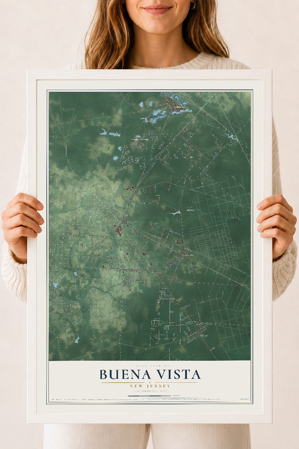 Buena Vista, New Jersey map print, 18" x 24" W/ White Ayous Wood Frame mockup