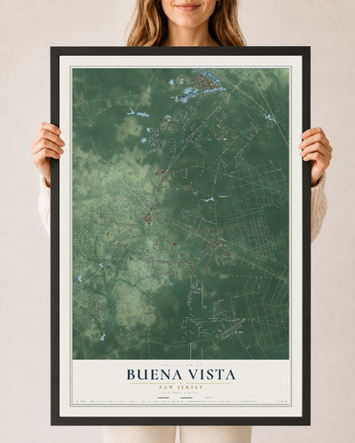 Buena Vista, New Jersey map print, 24" x 36" W/ Black Ayous Wood Frame mockup