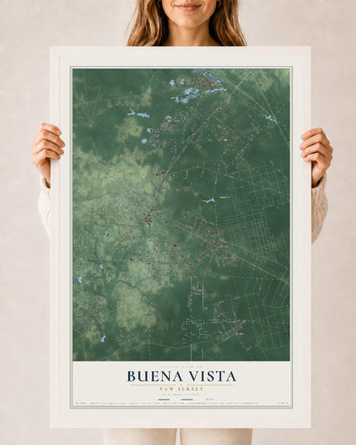 Buena Vista, New Jersey map print, 24" x 36" W/ White Ayous Wood Frame mockup