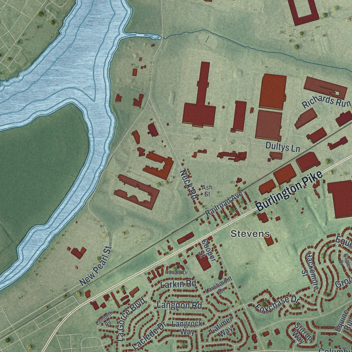 Close-up 2 of the Burlington, New Jersey map artwork