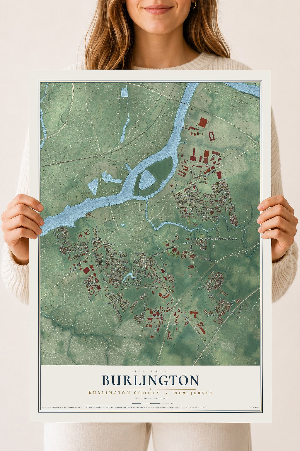 Burlington, New Jersey map print, 18" x 24" Archival Matte Print mockup