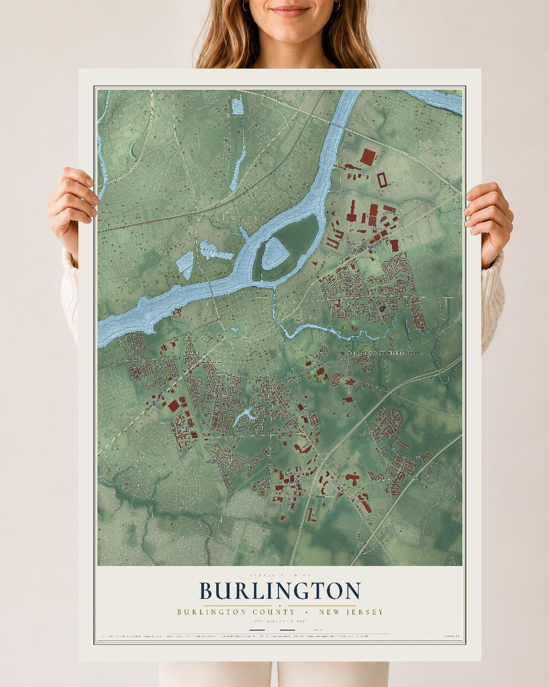 Burlington, New Jersey map print, 24" x 36" Archival Matte Print mockup