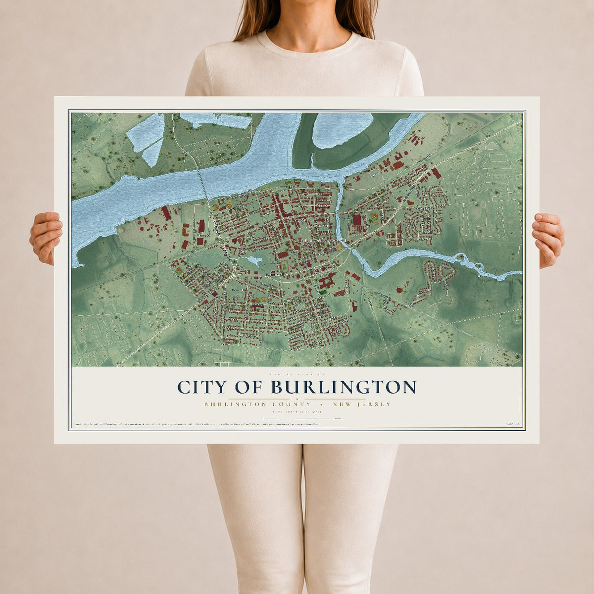 City of Burlington, New Jersey map print, 24" x 36" Archival Matte Print mockup