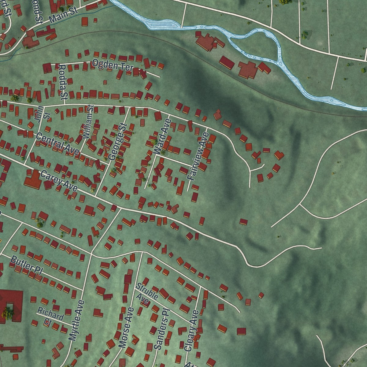 Close-up 2 of the Butler, New Jersey map artwork