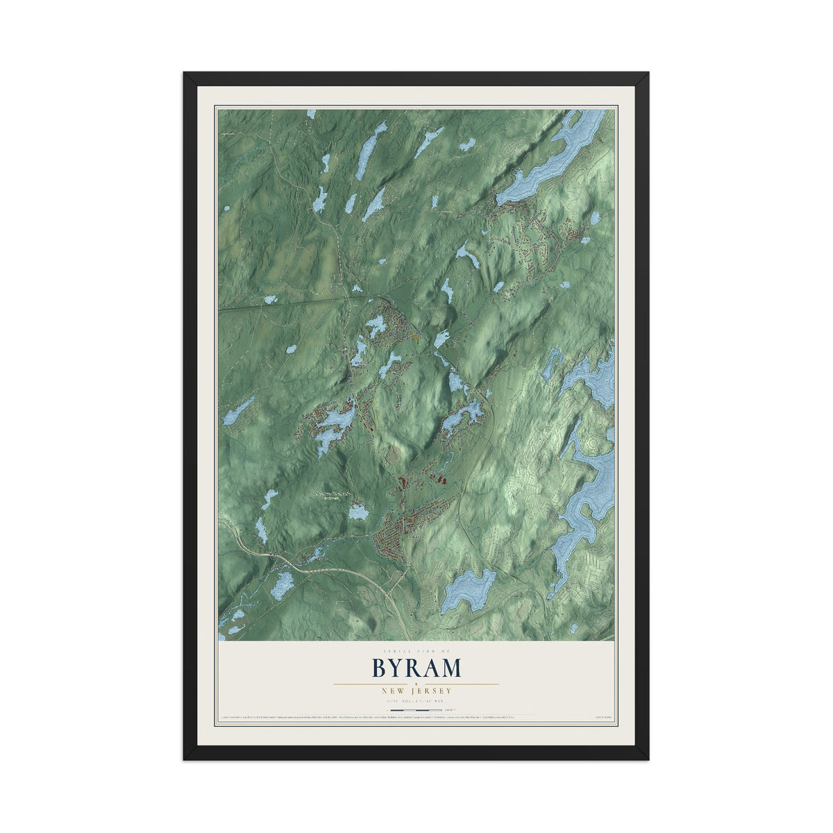 Byram, New Jersey map print, 12" x 18" W/ Black Ayous Wood Frame mockup