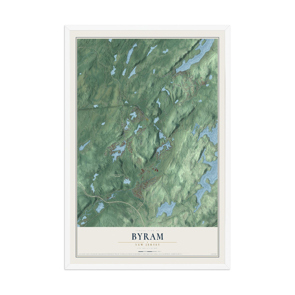 Byram, New Jersey map print, 12" x 18" W/ White Ayous Wood Frame mockup