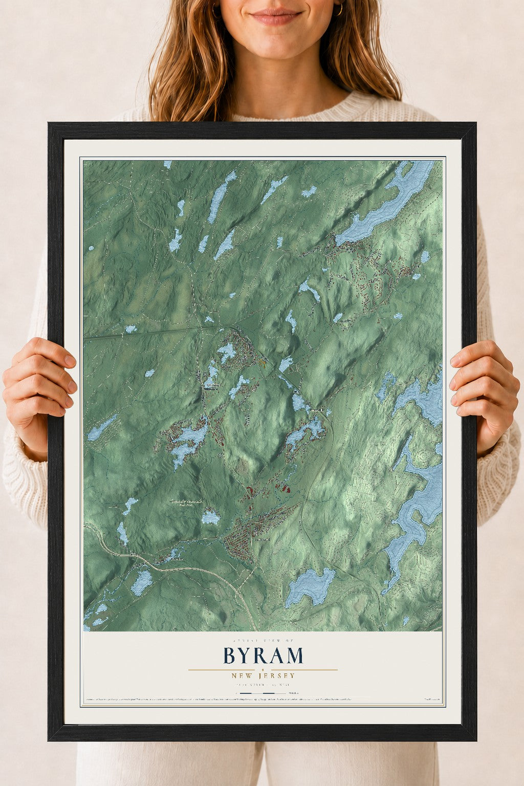 Byram, New Jersey map print, 18" x 24" W/ Black Ayous Wood Frame mockup