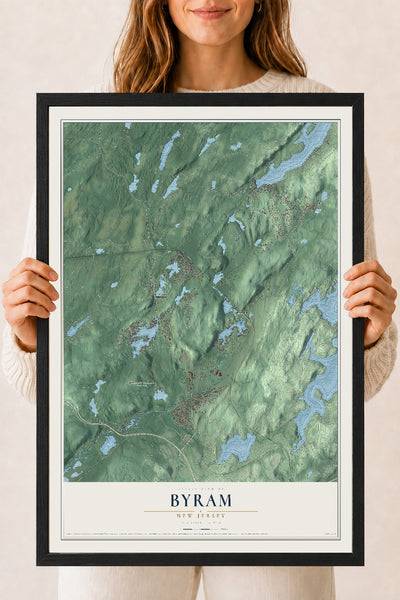 Byram, New Jersey map print, 18" x 24" W/ Black Ayous Wood Frame mockup