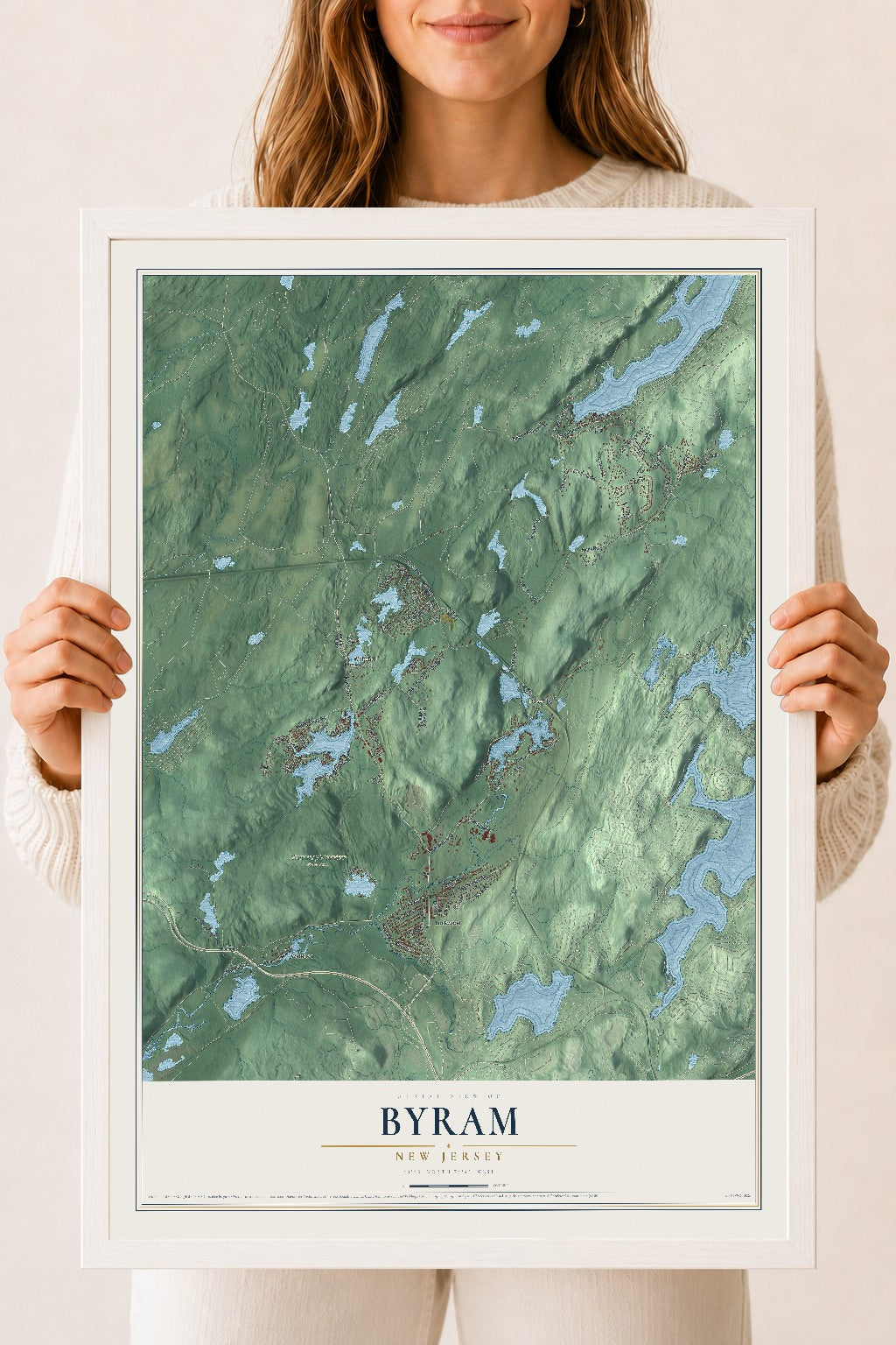 Byram, New Jersey map print, 18" x 24" W/ White Ayous Wood Frame mockup