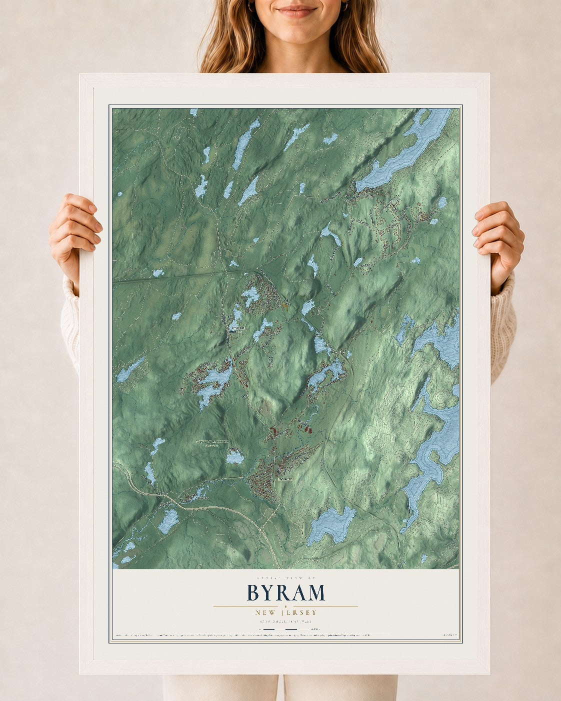 Byram, New Jersey map print, 24" x 36" W/ White Ayous Wood Frame mockup