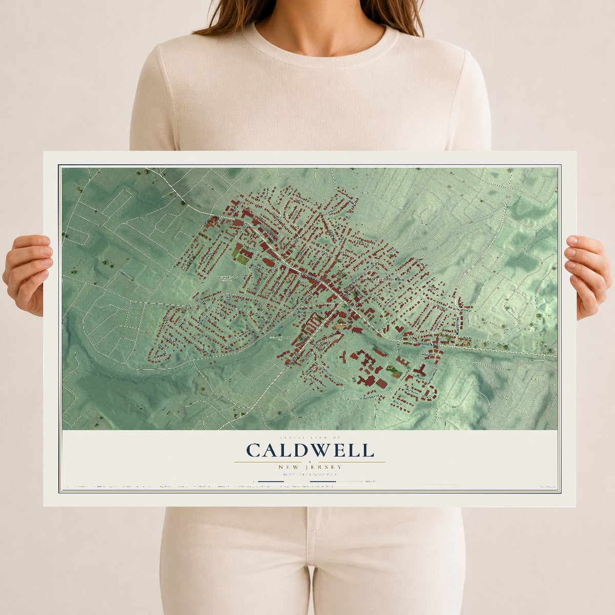 Caldwell, New Jersey map print, 12" x 18" Archival Matte Print mockup