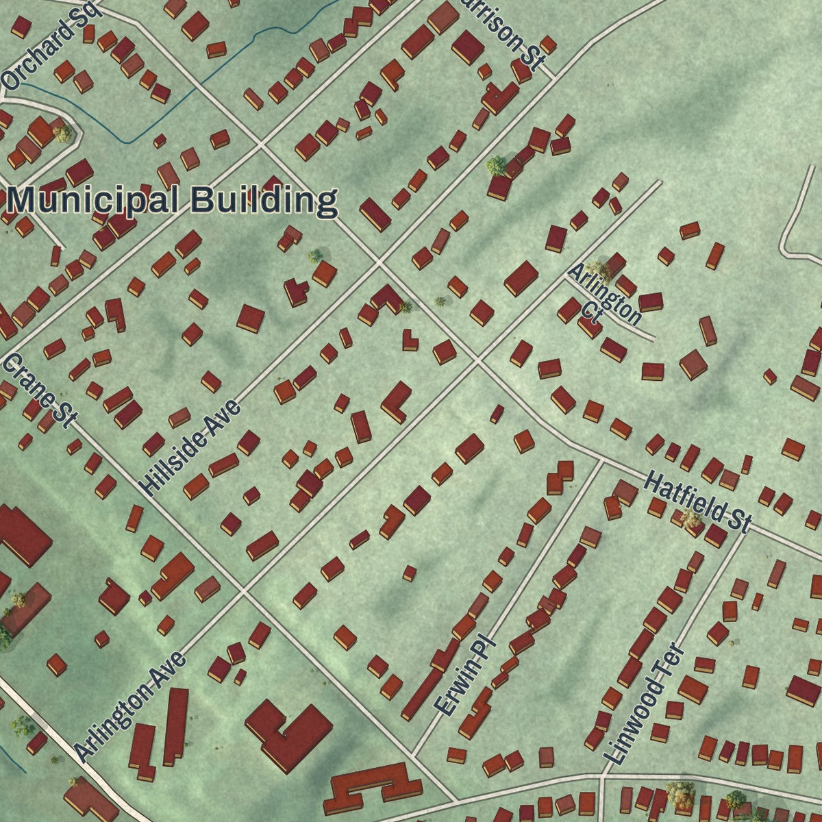 Close-up 2 of the Caldwell, New Jersey map artwork