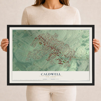 Caldwell, New Jersey map print, 12" x 18" W/ Black Ayous Wood Frame mockup