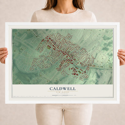Caldwell, New Jersey map print, 18" x 24" W/ White Ayous Wood Frame mockup