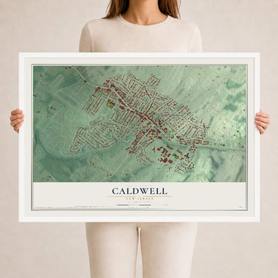 Caldwell, New Jersey map print, 24" x 36" W/ White Ayous Wood Frame mockup