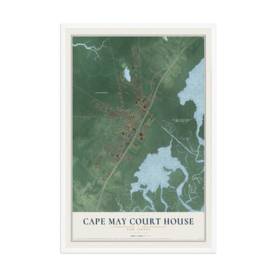 Cape May Court House, New Jersey map print, 12" x 18" W/ White Ayous Wood Frame mockup