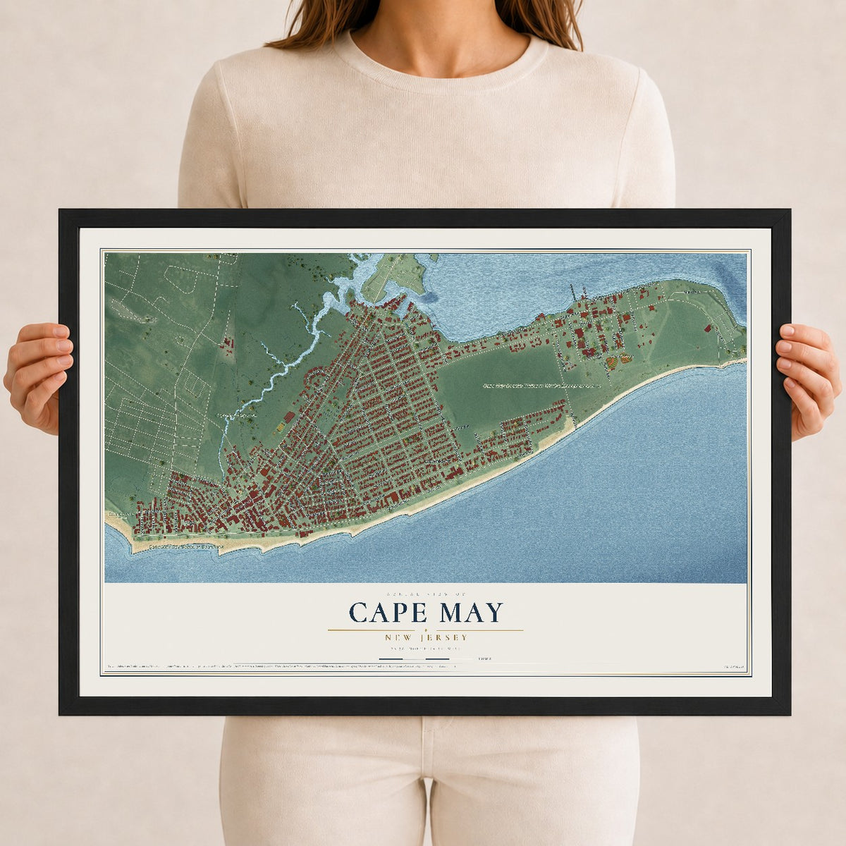 Cape May, New Jersey map print, 12" x 18" W/ Black Ayous Wood Frame mockup