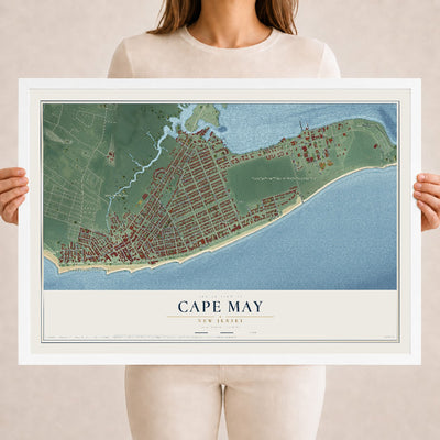 Cape May, New Jersey map print, 18" x 24" W/ White Ayous Wood Frame mockup