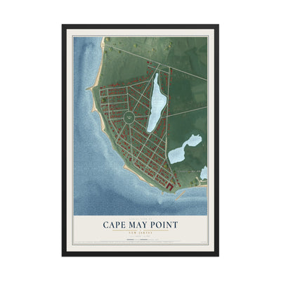 Cape May Point, New Jersey map print, 12" x 18" W/ Black Ayous Wood Frame mockup