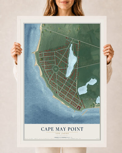Cape May Point, New Jersey map print, 24" x 36" W/ White Ayous Wood Frame mockup