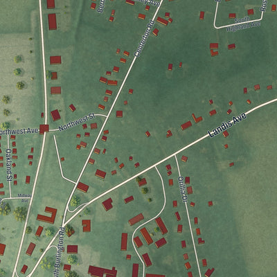 Close-up of the map of Carlls Corner, New Jersey print showing street and building detail