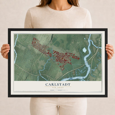 Carlstadt, New Jersey map print, 12" x 18" W/ Black Ayous Wood Frame mockup
