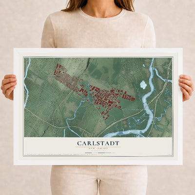 Carlstadt, New Jersey map print, 12" x 18" W/ White Ayous Wood Frame mockup