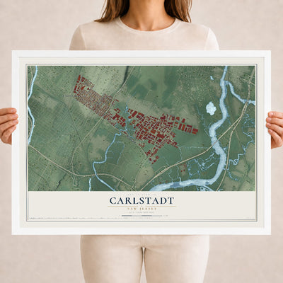 Carlstadt, New Jersey map print, 18" x 24" W/ White Ayous Wood Frame mockup