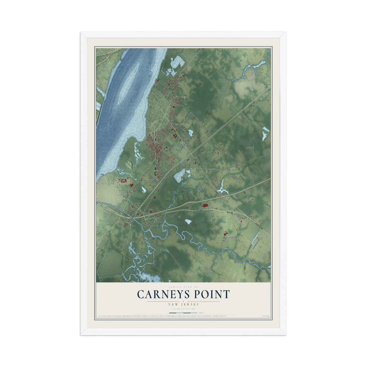 Carneys Point, New Jersey map print, 12" x 18" W/ White Ayous Wood Frame mockup