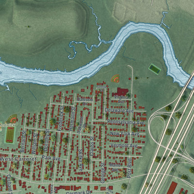 Close-up 2 of the Carteret, New Jersey map artwork