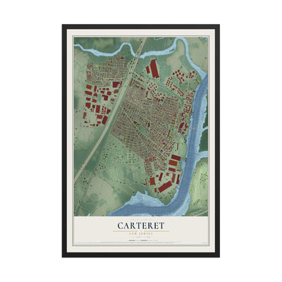 Carteret, New Jersey map print, 12" x 18" W/ Black Ayous Wood Frame mockup
