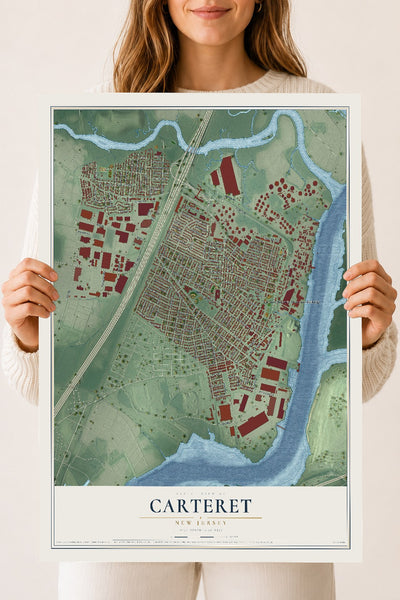 Carteret, New Jersey map print, 18" x 24" Archival Matte Print mockup