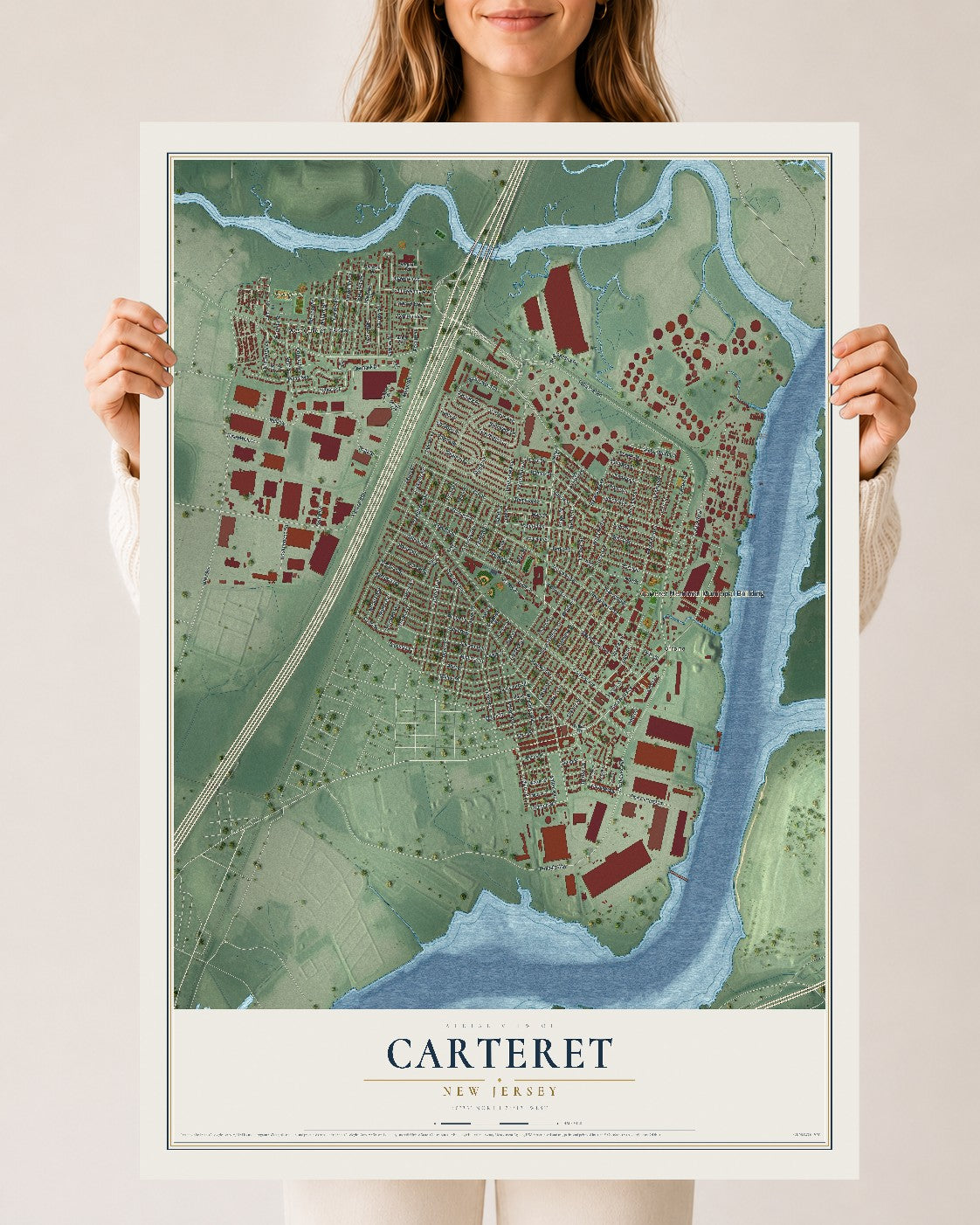 Carteret, New Jersey map print, 24" x 36" Archival Matte Print mockup