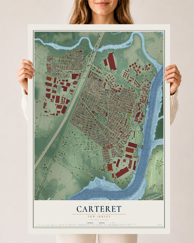 Carteret, New Jersey map print, 24" x 36" Archival Matte Print mockup