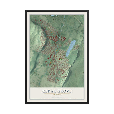 Cedar Grove, New Jersey map print, 12" x 18" W/ Black Ayous Wood Frame mockup