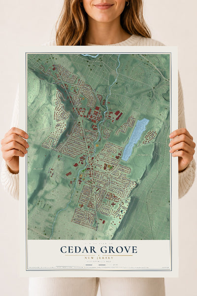 Cedar Grove, New Jersey map print, 18" x 24" Archival Matte Print mockup