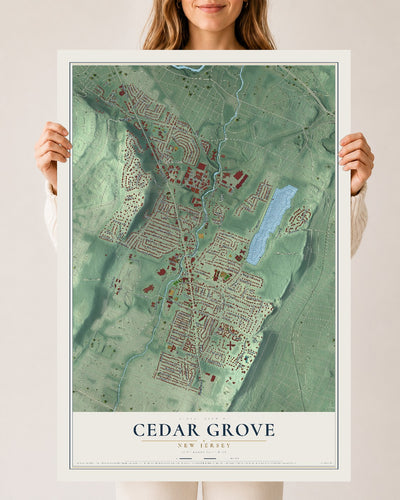 Cedar Grove, New Jersey map print, 24" x 36" Archival Matte Print mockup