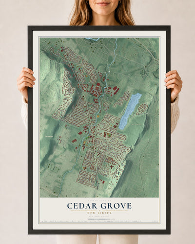 Cedar Grove, New Jersey map print, 24" x 36" W/ Black Ayous Wood Frame mockup