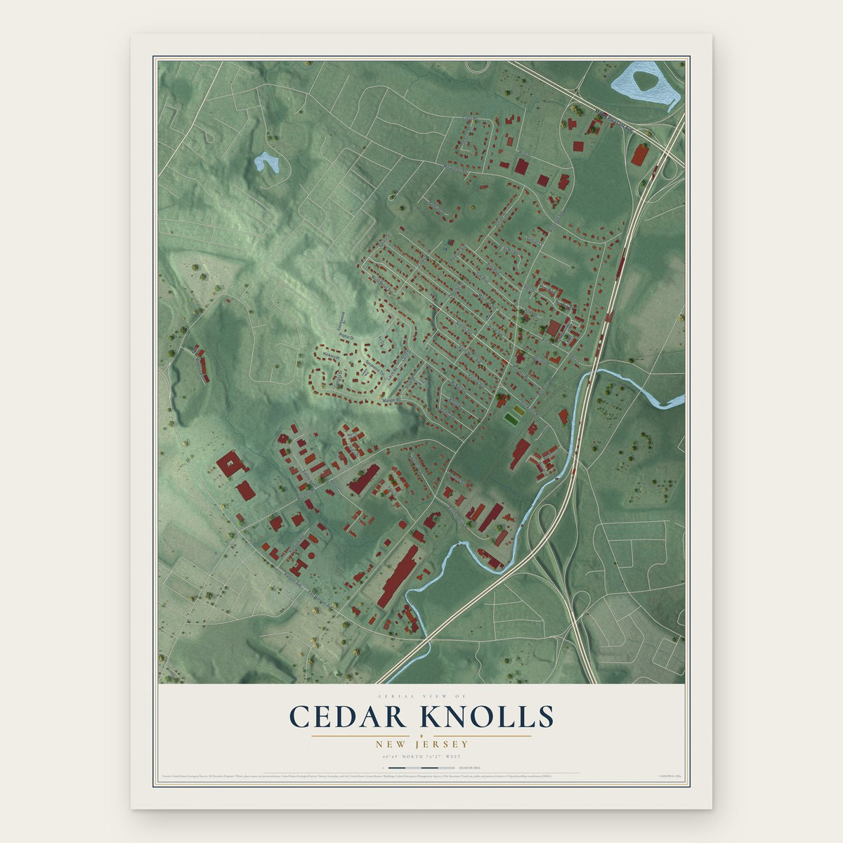 Cedar Knolls, New Jersey map print, the full design
