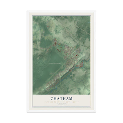 Chatham, New Jersey map print, 12" x 18" W/ White Ayous Wood Frame mockup