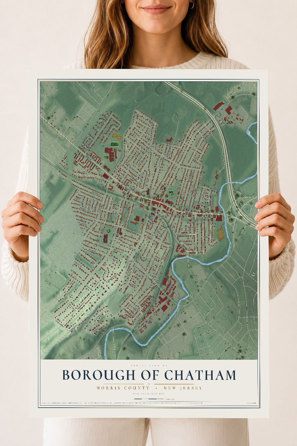 Borough of Chatham, New Jersey map print, 18" x 24" Archival Matte Print mockup