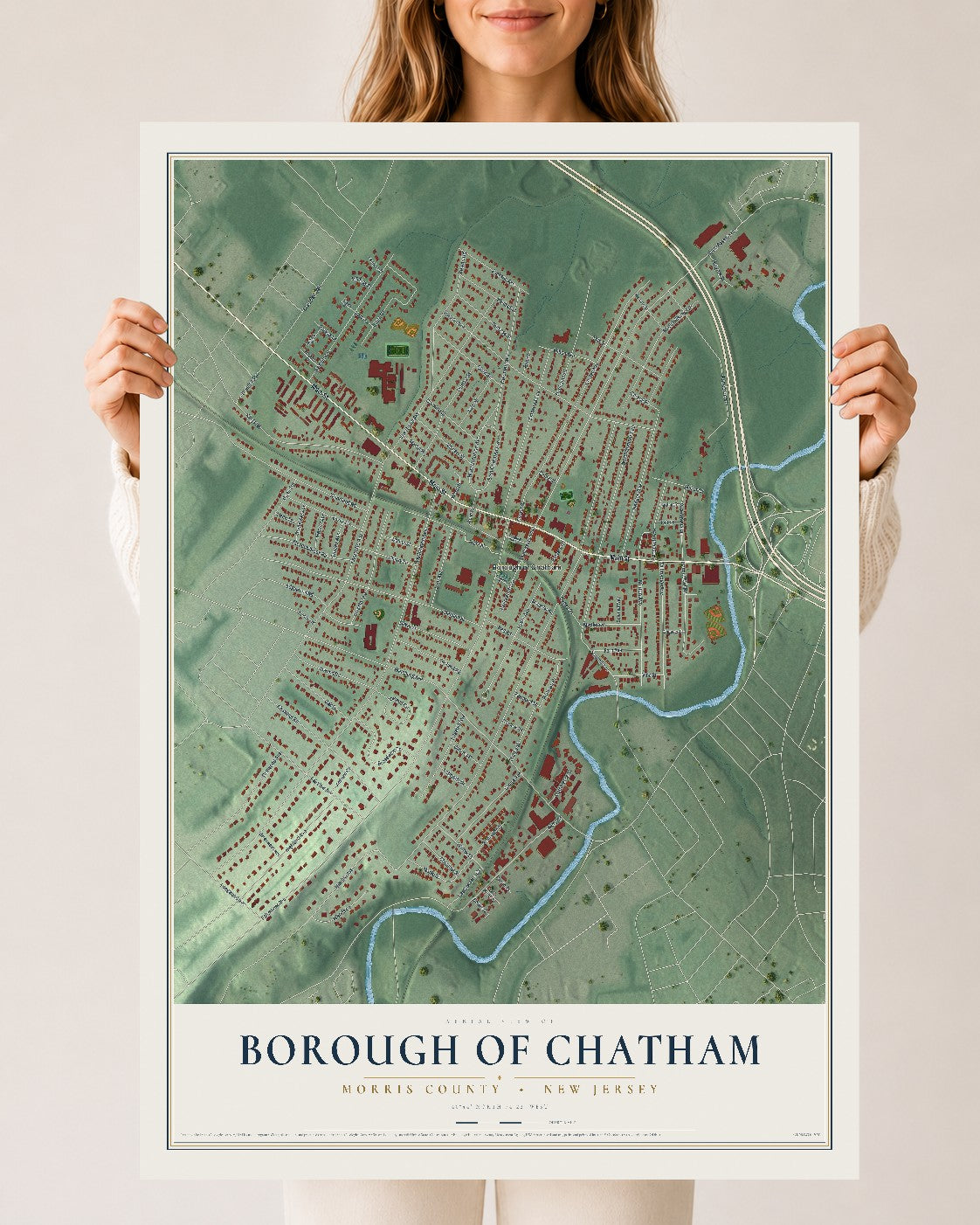 Borough of Chatham, New Jersey map print, 24" x 36" Archival Matte Print mockup