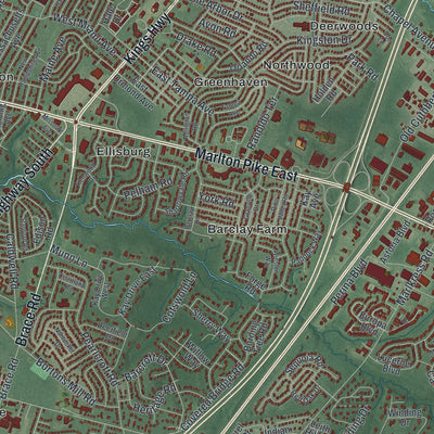 Close-up 1 of the Cherry Hill, New Jersey map artwork